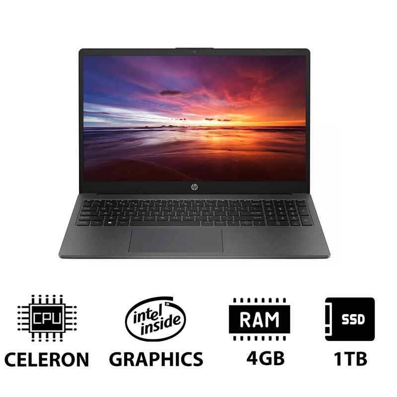 HP 250 G10 - 15.6" HD / Celeron / 4GB / 1TB (NVMe M.2 SSD) / DOS (Without OS) / 1YW / Dark Ash Silver - Laptop