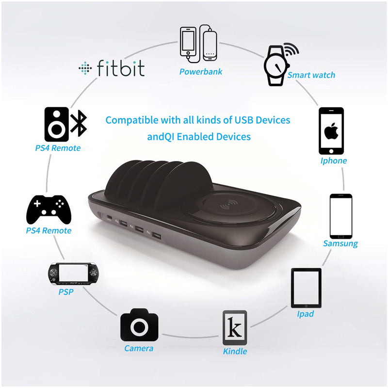 SOOPII WIV6 5 in 1 Wireless Charging Station - USB / Type-C / Black