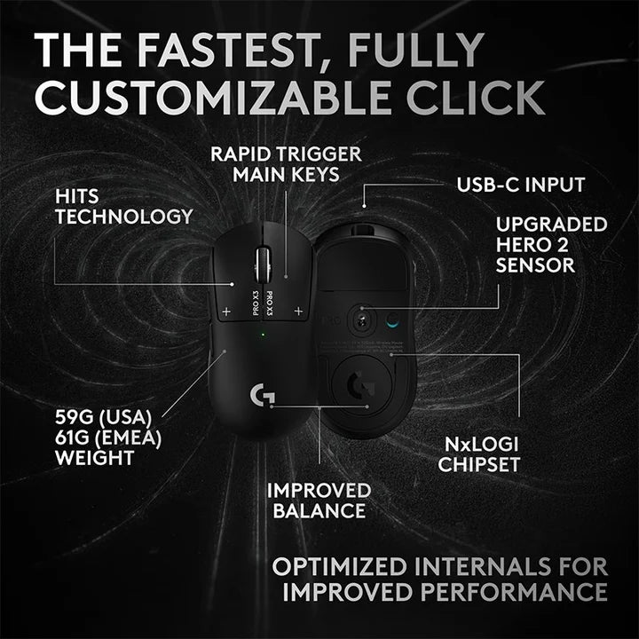 Logitech PRO X3 SUPERSTRIKE LIGHTSPEED Wireless Gaming Mouse - Midnight Black