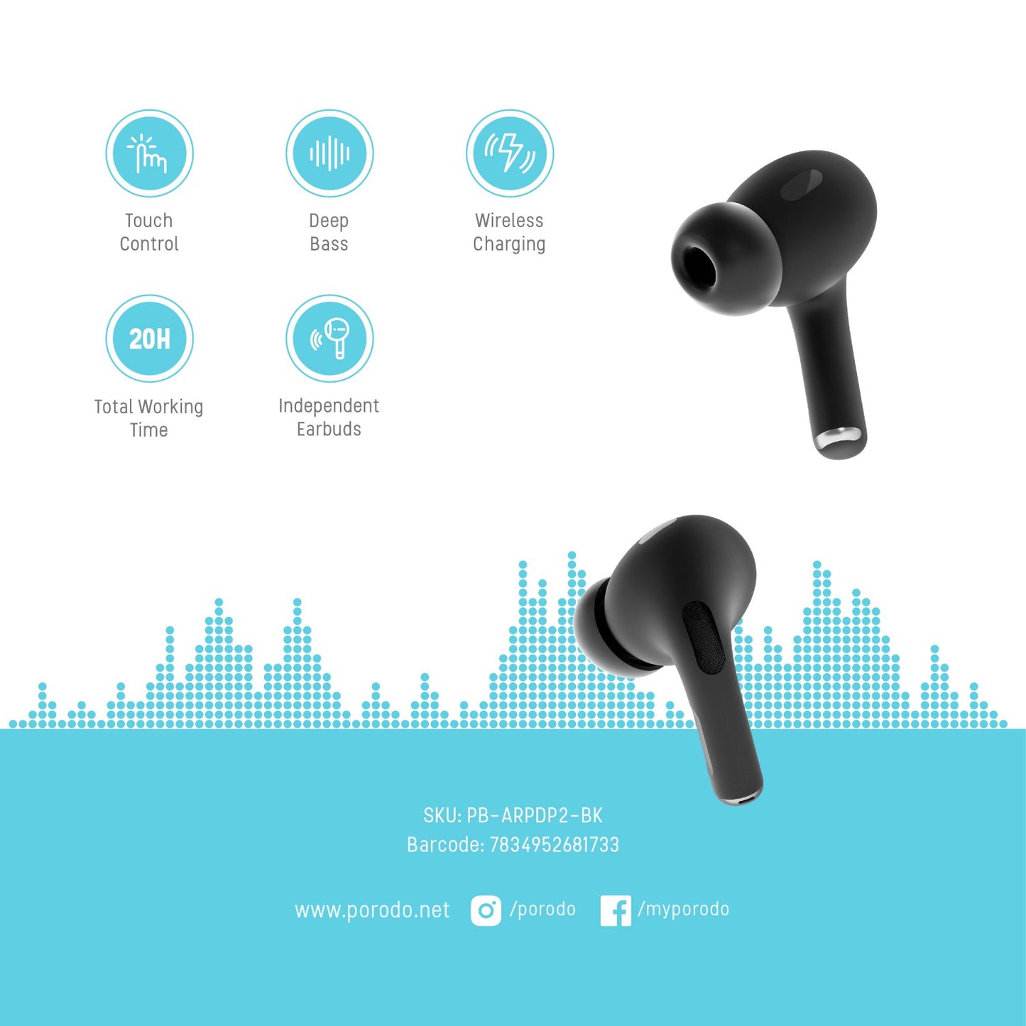 Porodo Blue Earbuds Pro 2 - Black