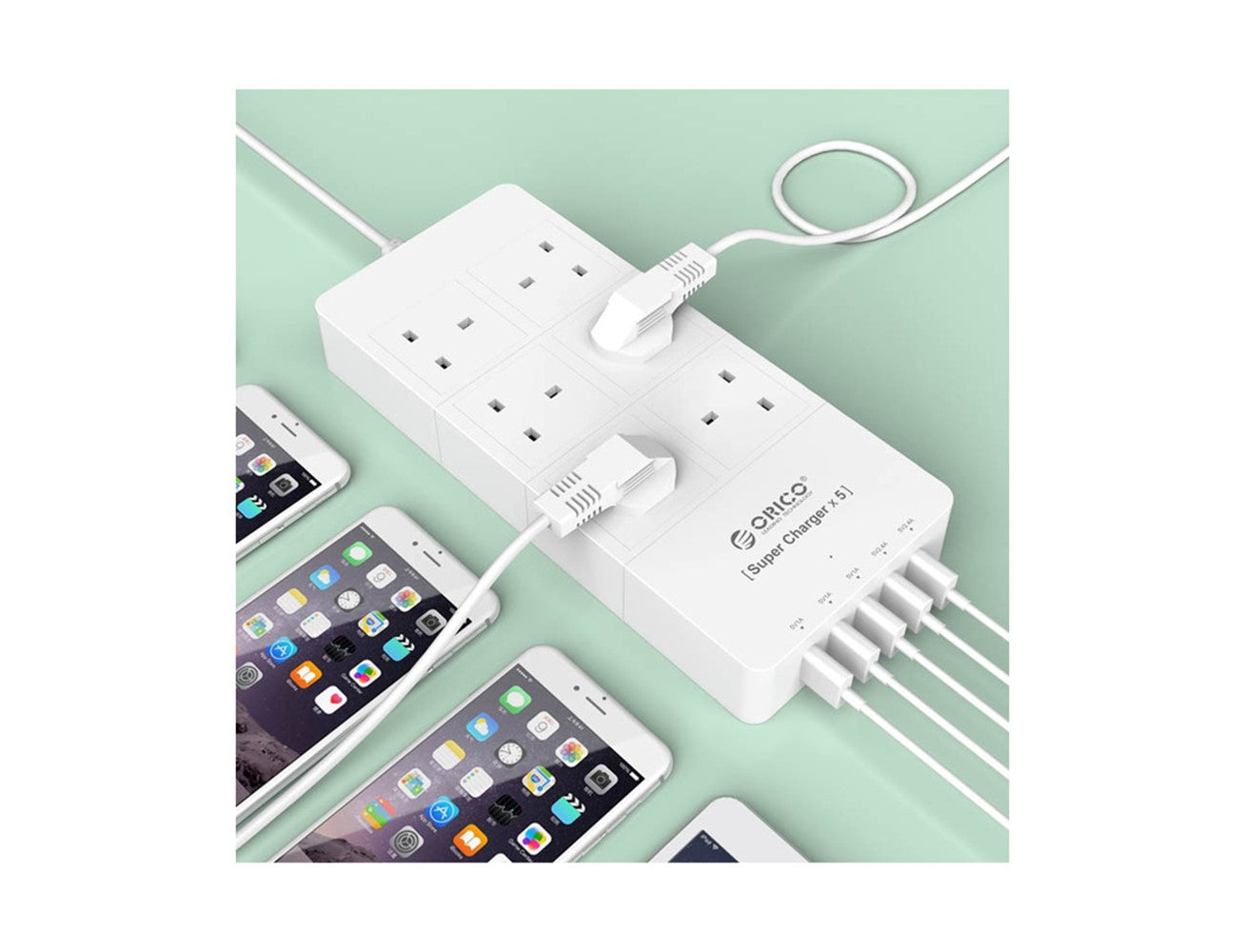 ORICO 6 Ac Outlet Surge Protector With 5 USB Charging Port - White