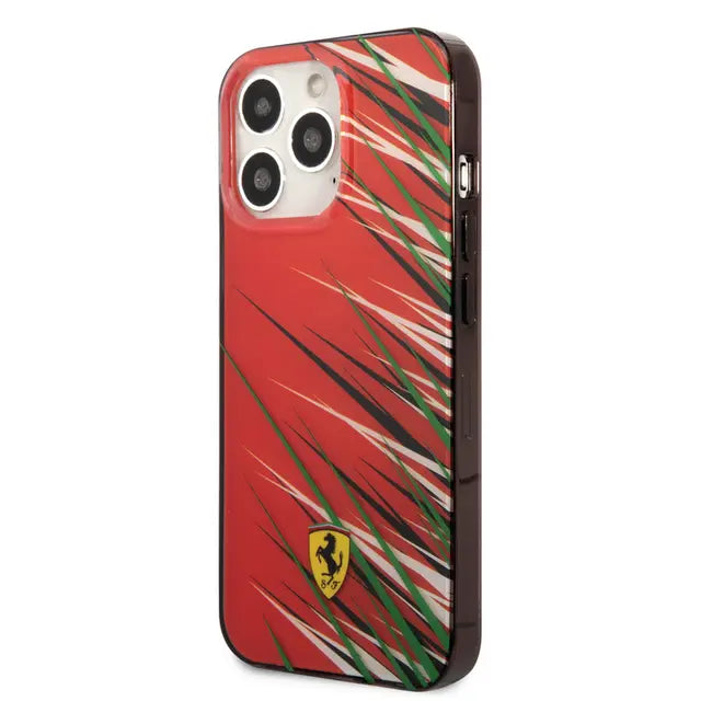 Ferrari iPhone 14 Pro Max PC/TPU Case with Double Layer Grass Print - Red