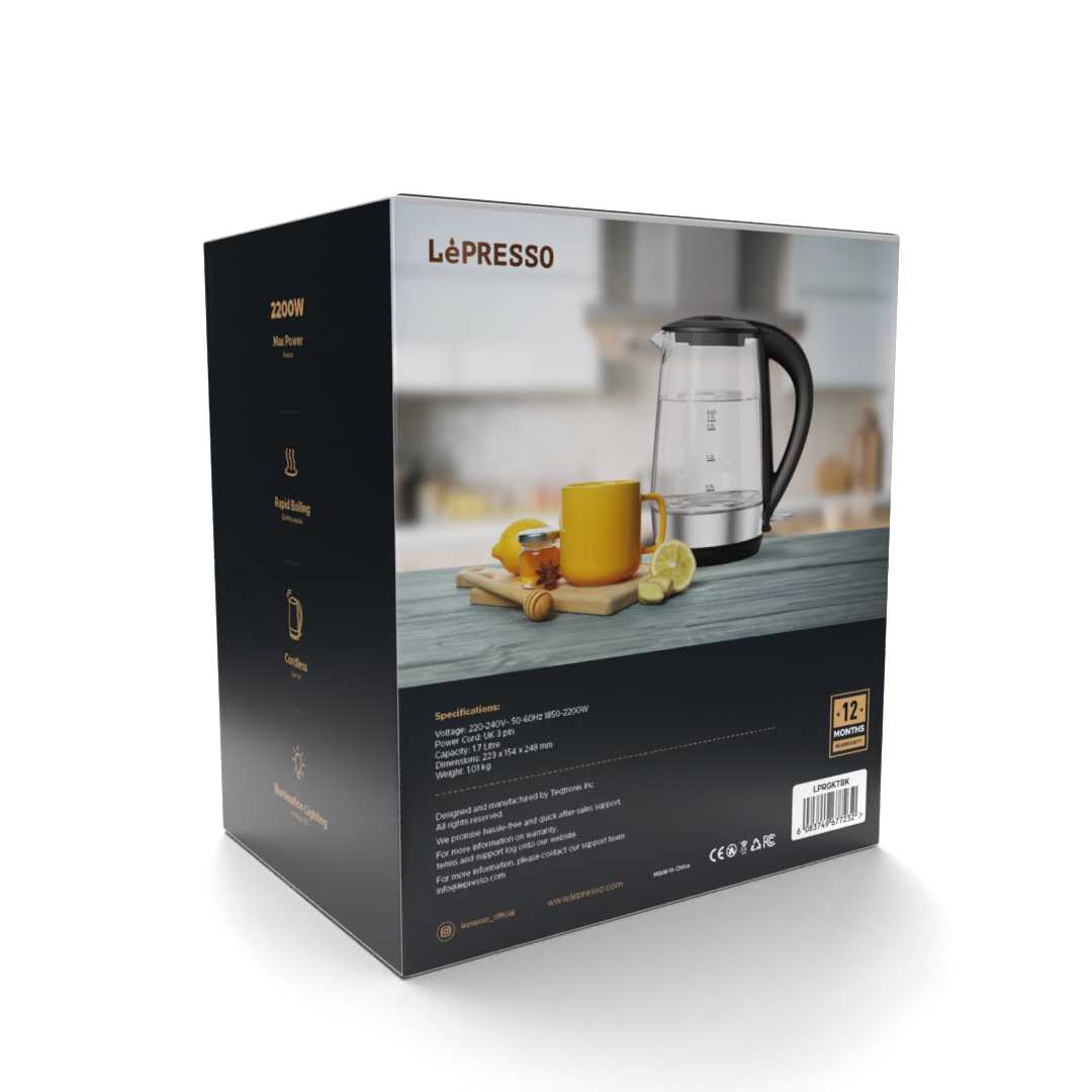 LePresso 360 Transparent Quick-Boil Glass Kettle - Black