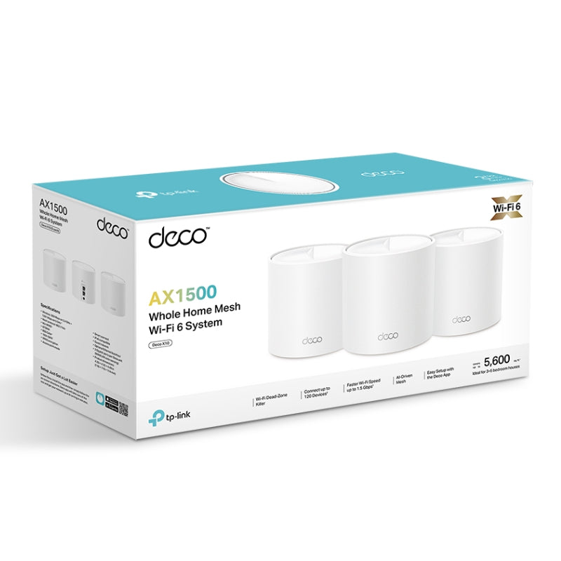 TP-Link Deco X10 (AX1500) Whole Home Mesh Wi-Fi 6 System - 5GHz (1201 Mbps) / Gigabit WAN / Gigabit LAN (3-Pack)