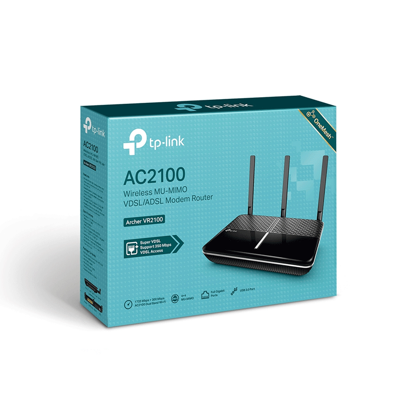 TP-Link Archer VR2100 VDSL/ADSL Modem Router - 2100Mbps / 2.4GHz, 5GHz / WAN / LAN / RJ11 Port / USB