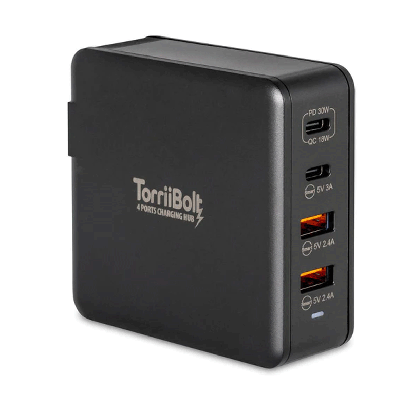 Torrii Bolt 4 Port Charging Hub - 47W / 2 x USB-C / 2 x USB-A / QC 3.0 / Black