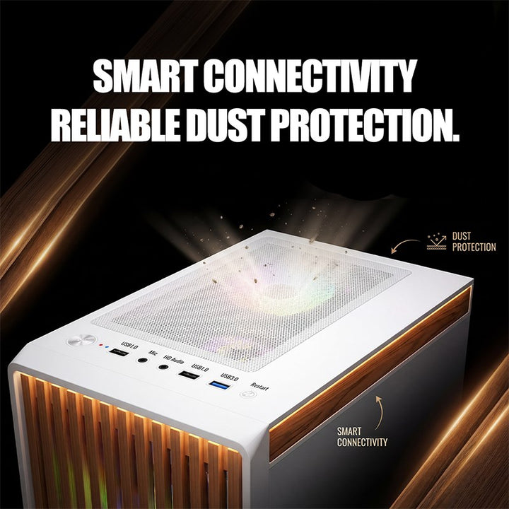 Twisted Minds WoodX Series ATX Mid Tower Gaming Case - White (4 ARGB Fans Included)
