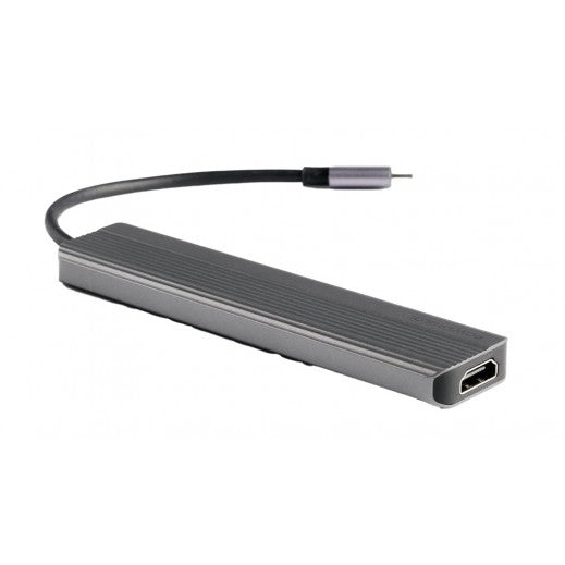 Powerology 6in1 Slim 4K HDMI USB-C Hub - Gray