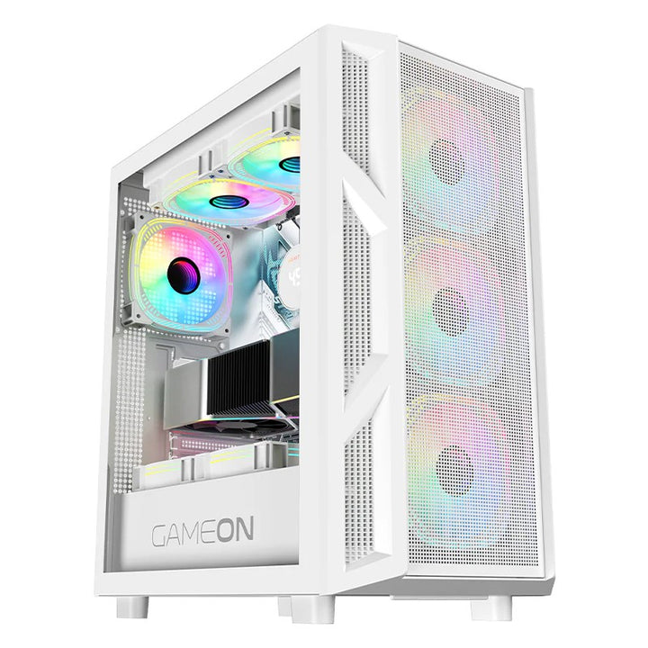 GAMEON TridentIV 4 Mid Tower Gaming Case ARGB fans+control+remote set+ 750W PSU (pre-install） - White