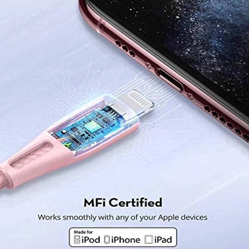 RAVPower Type-C to Lightning Charging Cable - 1 Meter / Nylon Pink