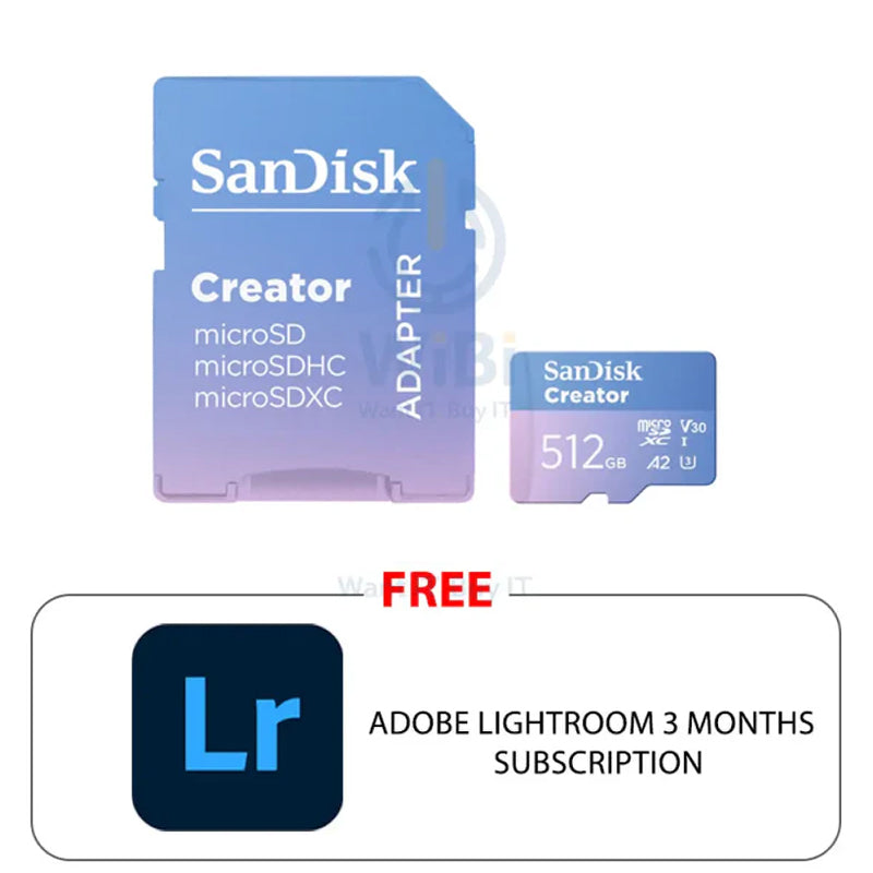 SanDisk Creator microSD Card with Adapter - 512GB / UHS-I / Up to 190MB/s / Adobe Lightroom (3-Months Subscription)