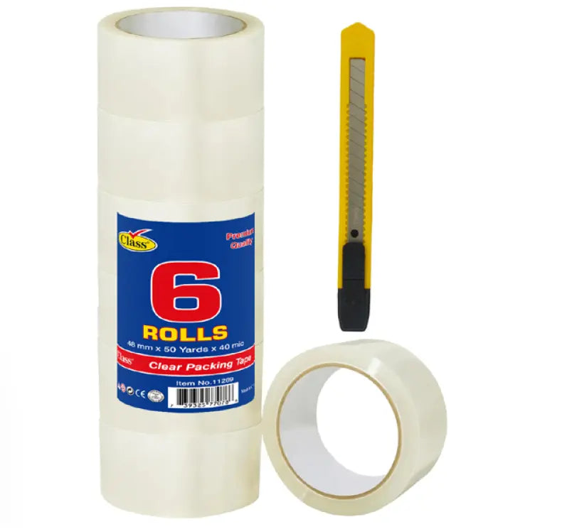 Class Packing Tape 50 Yards 6 Rolls -  With Cutter 8 Transparent