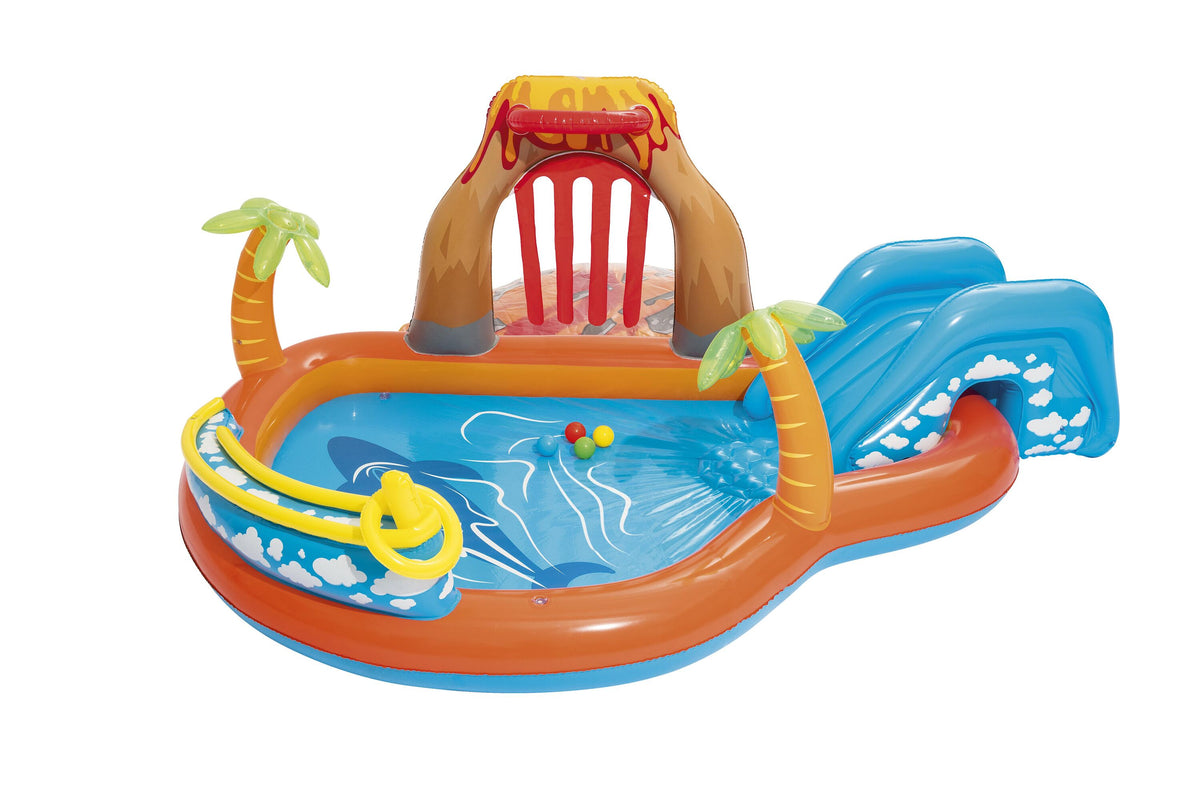 Bestway 2.65M X 2.65M X 1.04M Lava Lagoon Play Center (1 Pool, 1 Slide, 1 Water Blob, 1 Inflatable Ring, 4 Play Balls, Repair Patch) Age 2+