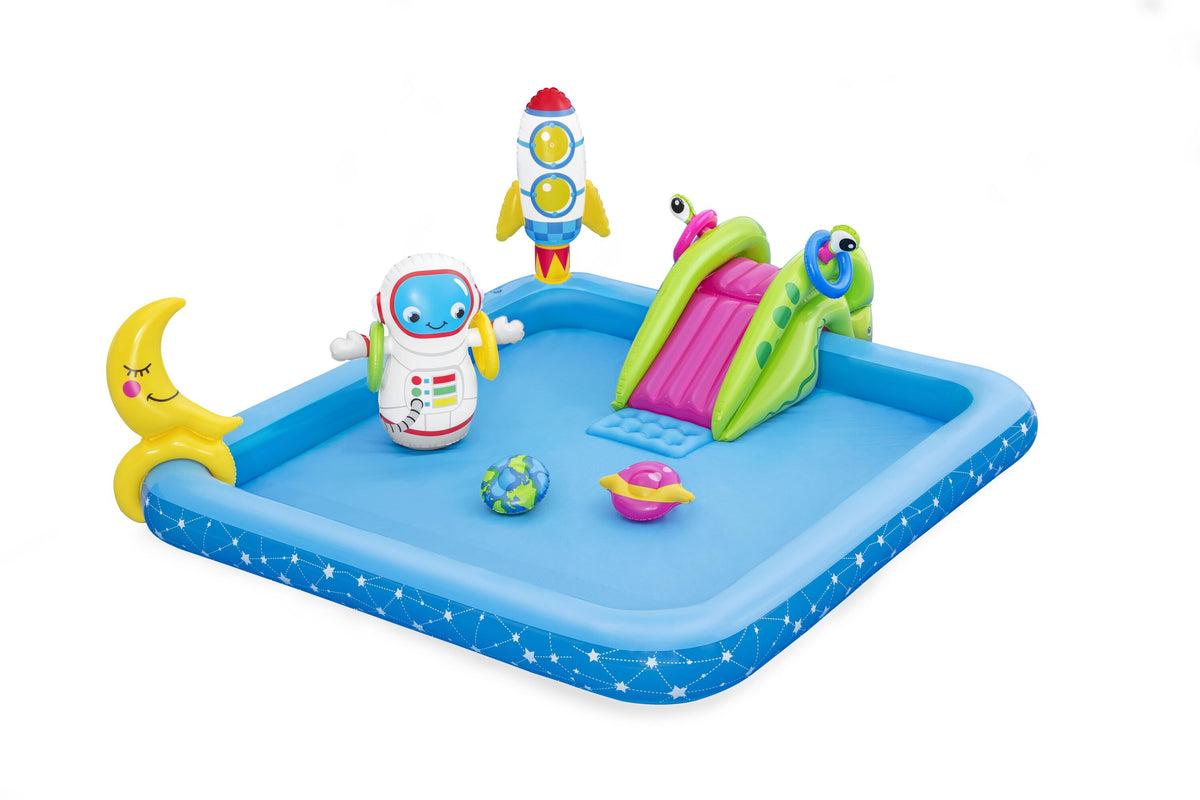 Bestway 2.28M X 2.06M X 84Cm Little Astronaut Play Center (1 Pool, 1 Bop Bag, 1 Moon Ring Toss, 1 Earth Frisbee, 1 Planet Frisbee, Four Rings, Repair Patch.) Age 2+