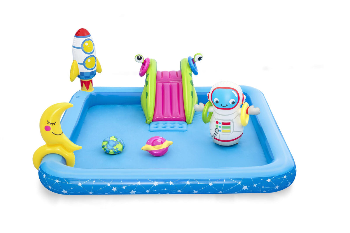 Bestway 2.28M X 2.06M X 84Cm Little Astronaut Play Center (1 Pool, 1 Bop Bag, 1 Moon Ring Toss, 1 Earth Frisbee, 1 Planet Frisbee, Four Rings, Repair Patch.) Age 2+