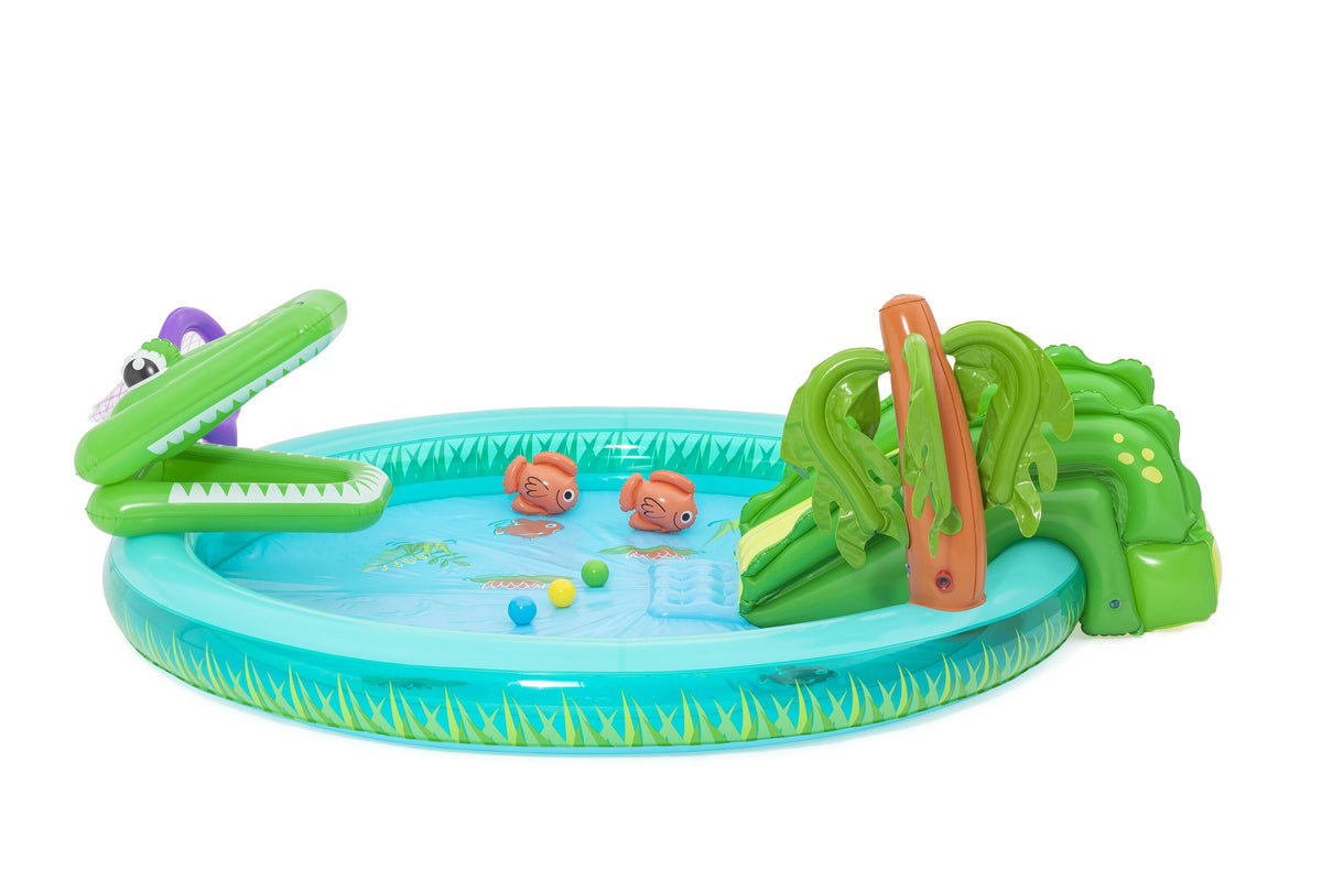 Bestway 2.24M X 1.81M X 72Cm Crocodile Cove Play Center (1 Pool, 1 Fishing Net, 3 Play Balls, Repair Patch, 2 Puffy Pals.) Age 2+
