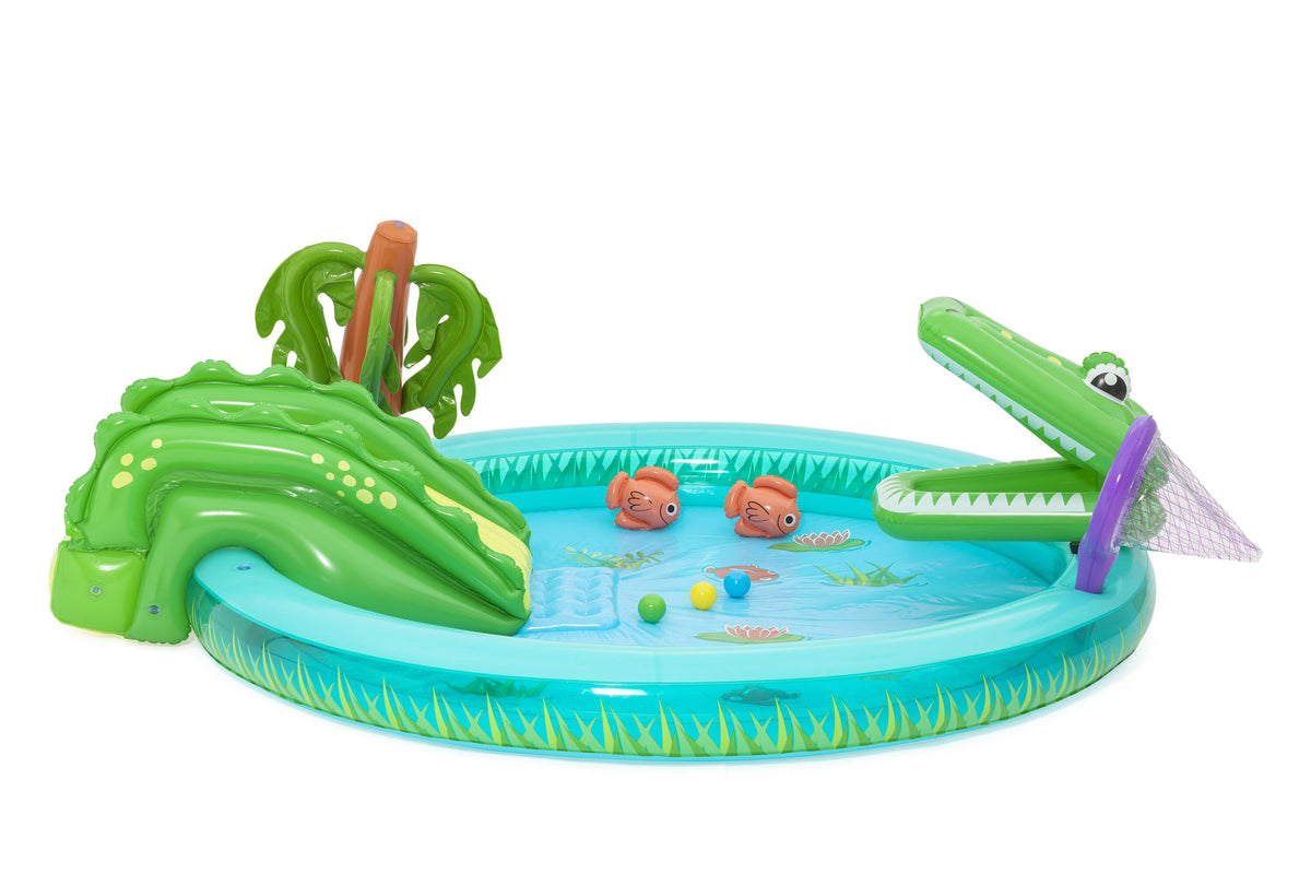 Bestway 2.24M X 1.81M X 72Cm Crocodile Cove Play Center (1 Pool, 1 Fishing Net, 3 Play Balls, Repair Patch, 2 Puffy Pals.) Age 2+