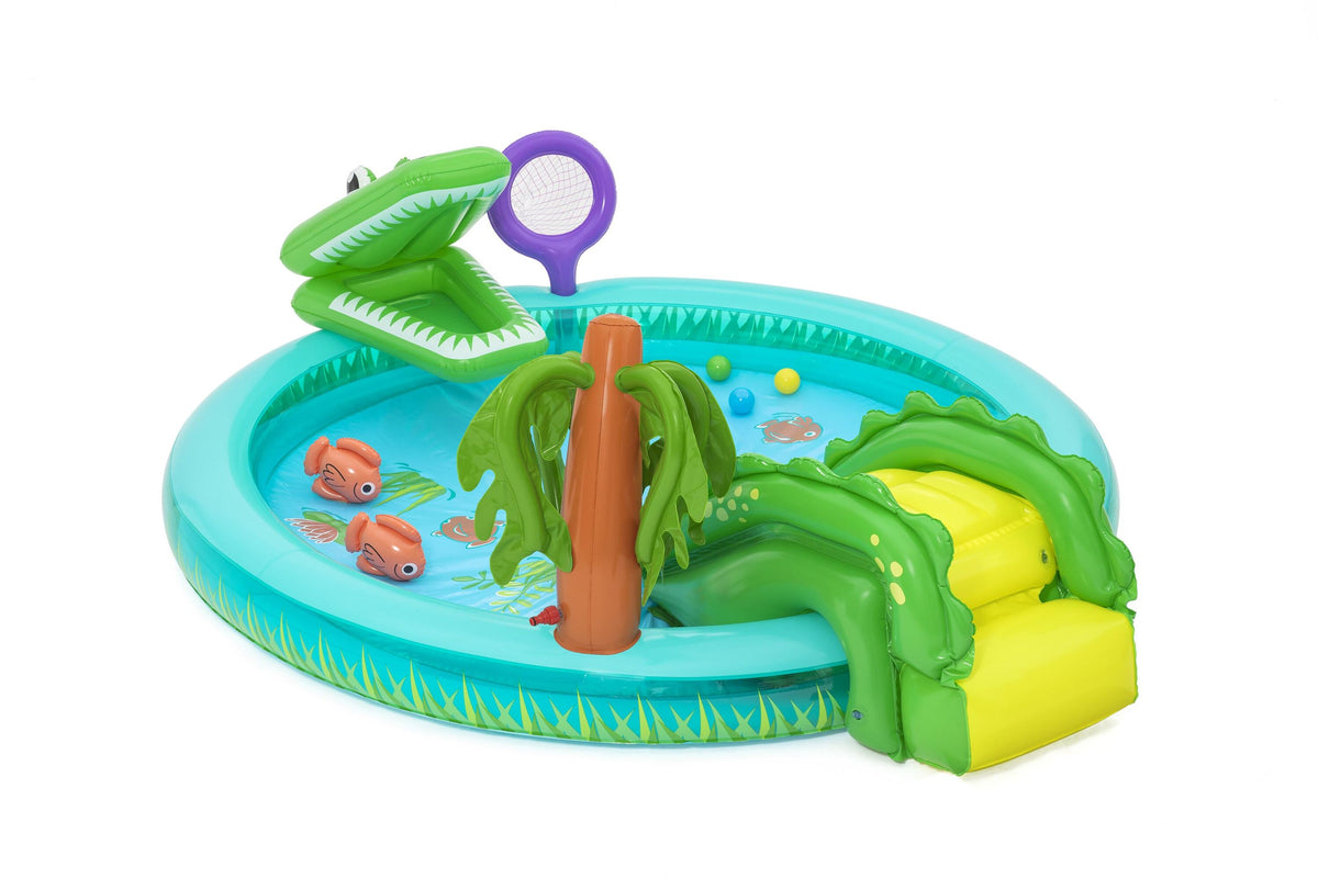 Bestway 2.24M X 1.81M X 72Cm Crocodile Cove Play Center (1 Pool, 1 Fishing Net, 3 Play Balls, Repair Patch, 2 Puffy Pals.) Age 2+