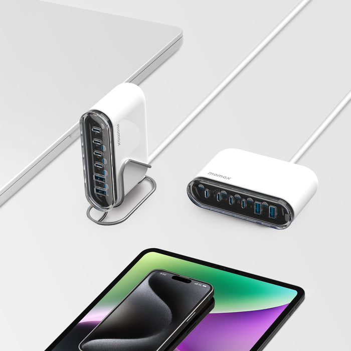 MOMAX 1-Charge Flow+ 6-Port GaN Charger - 120W / USB-A / USB-C /  White