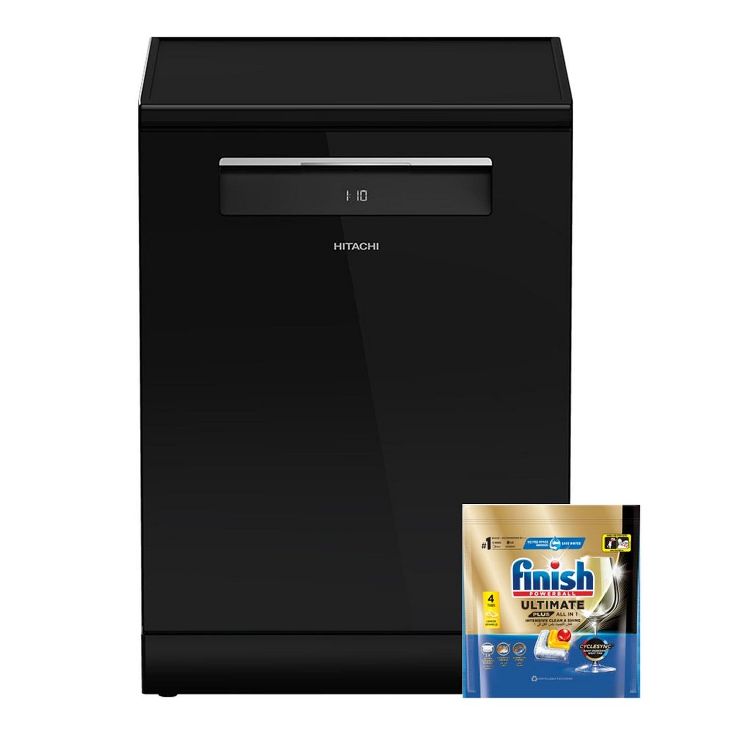 Hitachi Free Standing Dishwasher, 8 Programs, 15 Settings, HDF-F158CVGB - Black