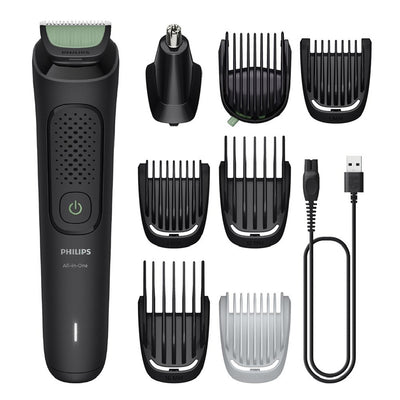 Philips 8-in-1 Multi Grooming Kit MG3940/15 | Beard, hair & nose trim | Adjustable 3–7 mm comb + hair & body combs | 70 min cordless | Washable attachments | USB-A charging | Pouch