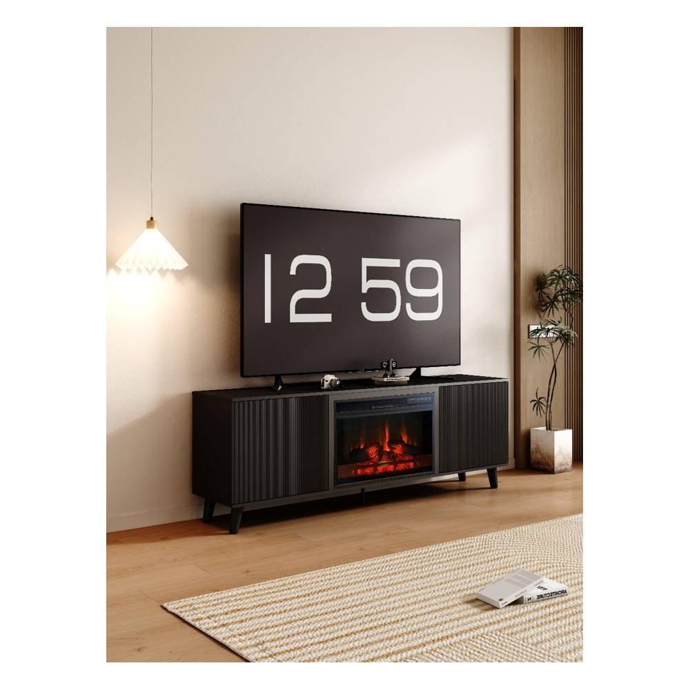 Wansa Up to 75-inch TV Stand with Fireplace Insert, KS-0262 - Black