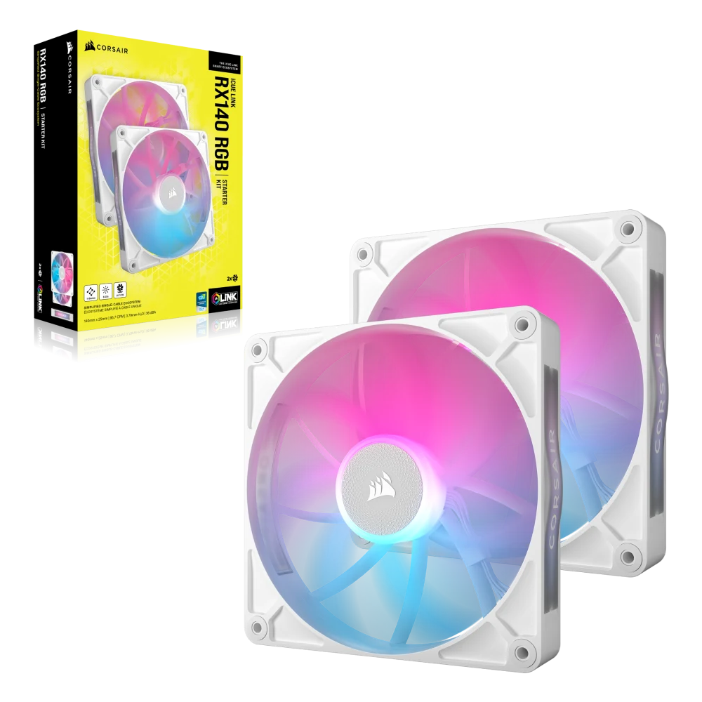 CORSAIR RX140 iCUE LINK RX140 RGB PWM Fan Twin Starter Kit - 140mm / White