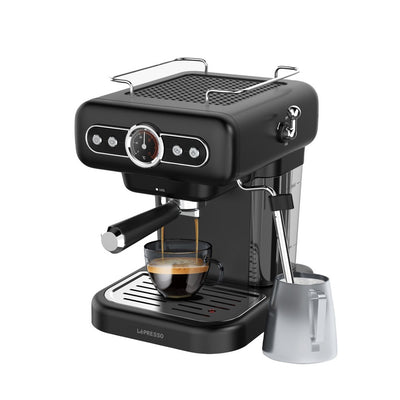 LePresso Retro Espresso Machine Boiler Gauge And Milk Steamer - Black Color