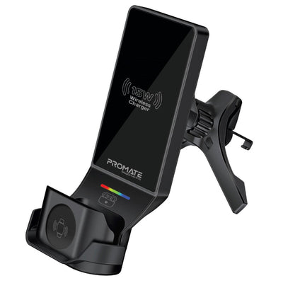 Promate 3-in-1 MagSafe Compatible Car Wireless Charging Station - Black