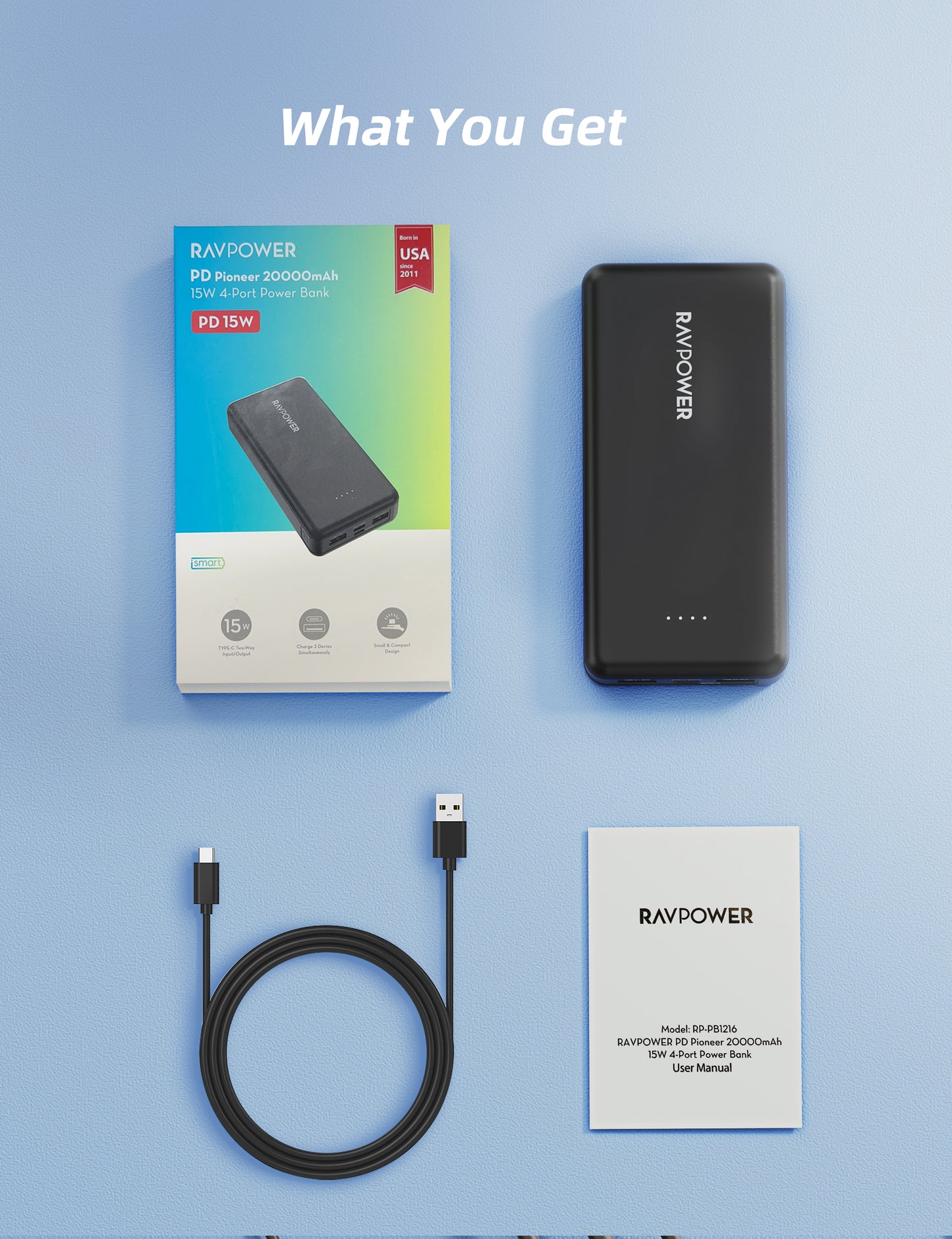 RAVPower PD Pioneer Power Bank - 20000mAh / 15W / 4 Ports / Black