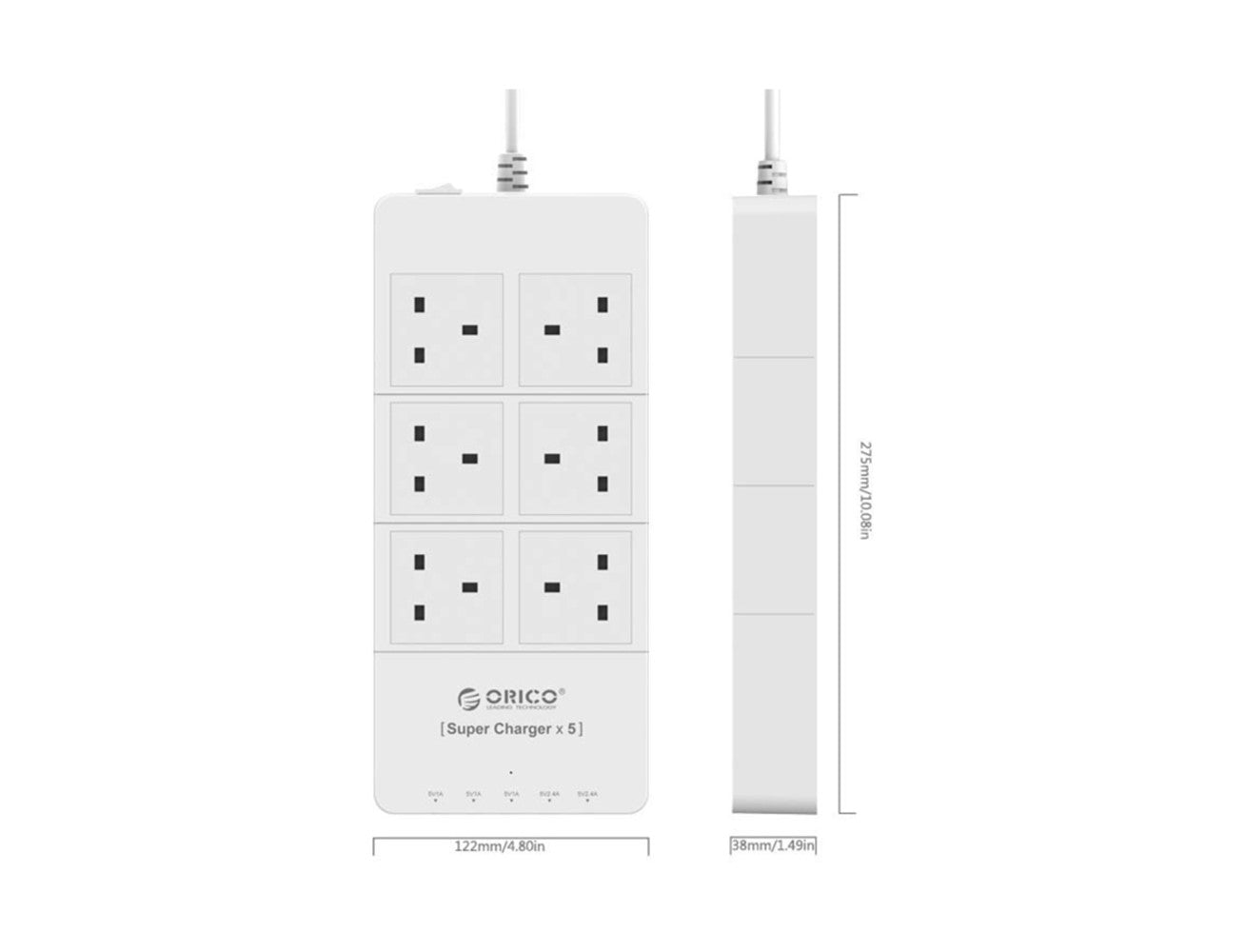 ORICO 6 Ac Outlet Surge Protector With 5 USB Charging Port - White