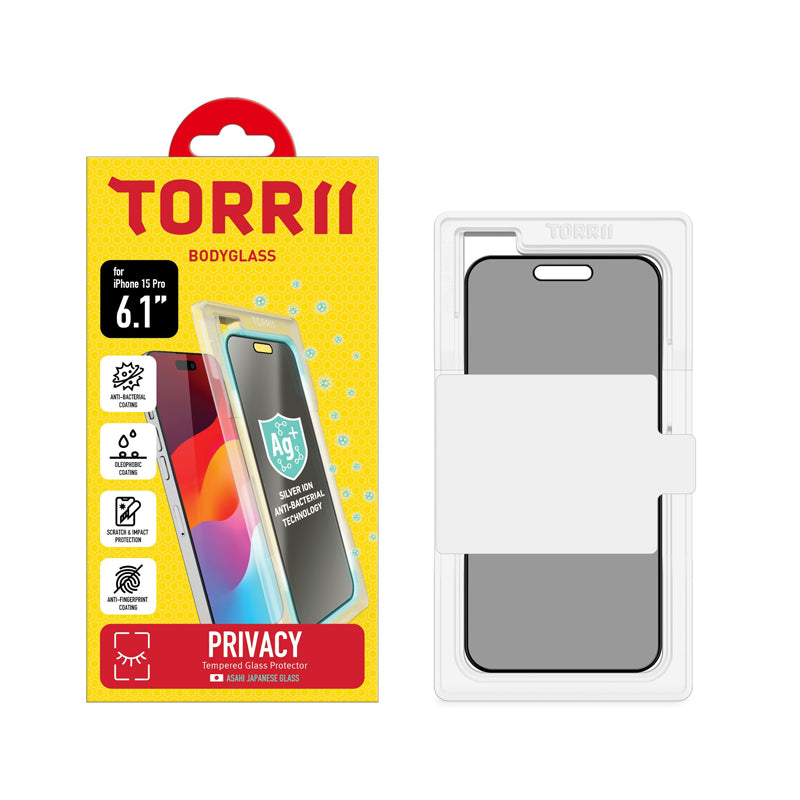 Torrii Bodyglass Screen Protector Anti-Bacterial Coating - iPhone 15 Pro  / Privacy Black