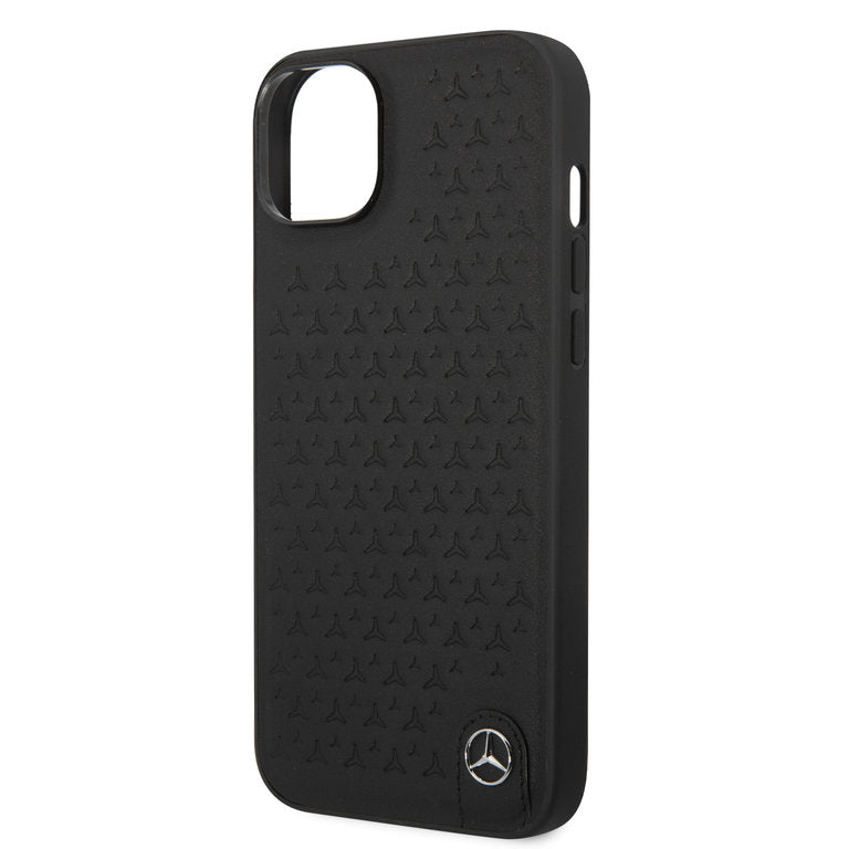 Mercedes-Benz iPhone 14 Plus Genuine Leather Case With Star Pattern - Black