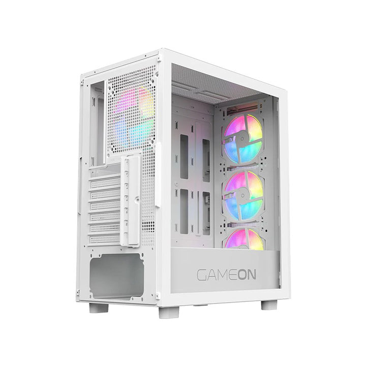 GAMEON TridentIV 4 Mid Tower Gaming Case ARGB fans+control+remote set+ 750W PSU (pre-install） - White