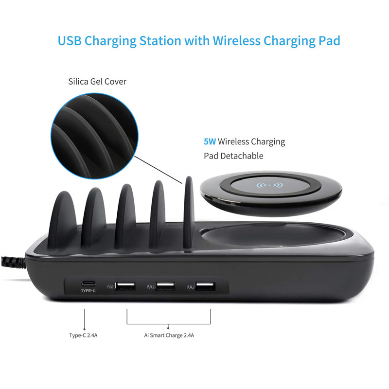 SOOPII WIV6 5 in 1 Wireless Charging Station - USB / Type-C / Black