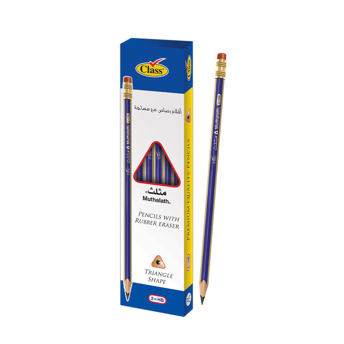 Class Triangle Pencil With Eraser - 10 Pieces