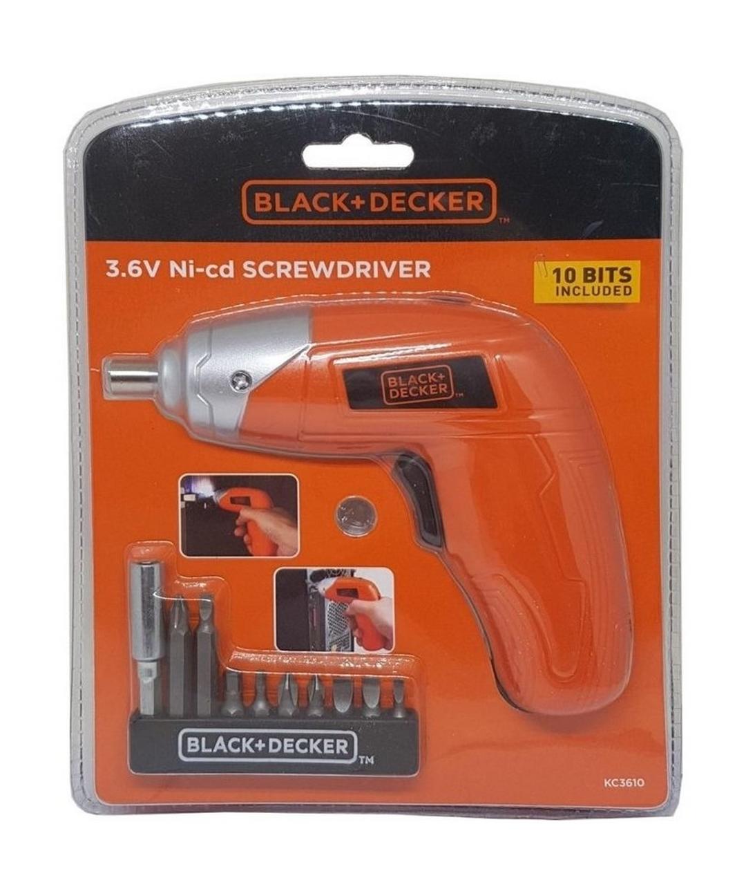 Black+Decker 3.6V Lithium Screwdriver + 10 Bit Set - (KC3610-B5)