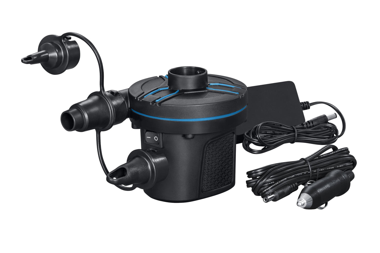 Bestway powertouch ac/dc electric air pump (power pump, 3 valve adaptors, 220-240v/50hz 12v dc)