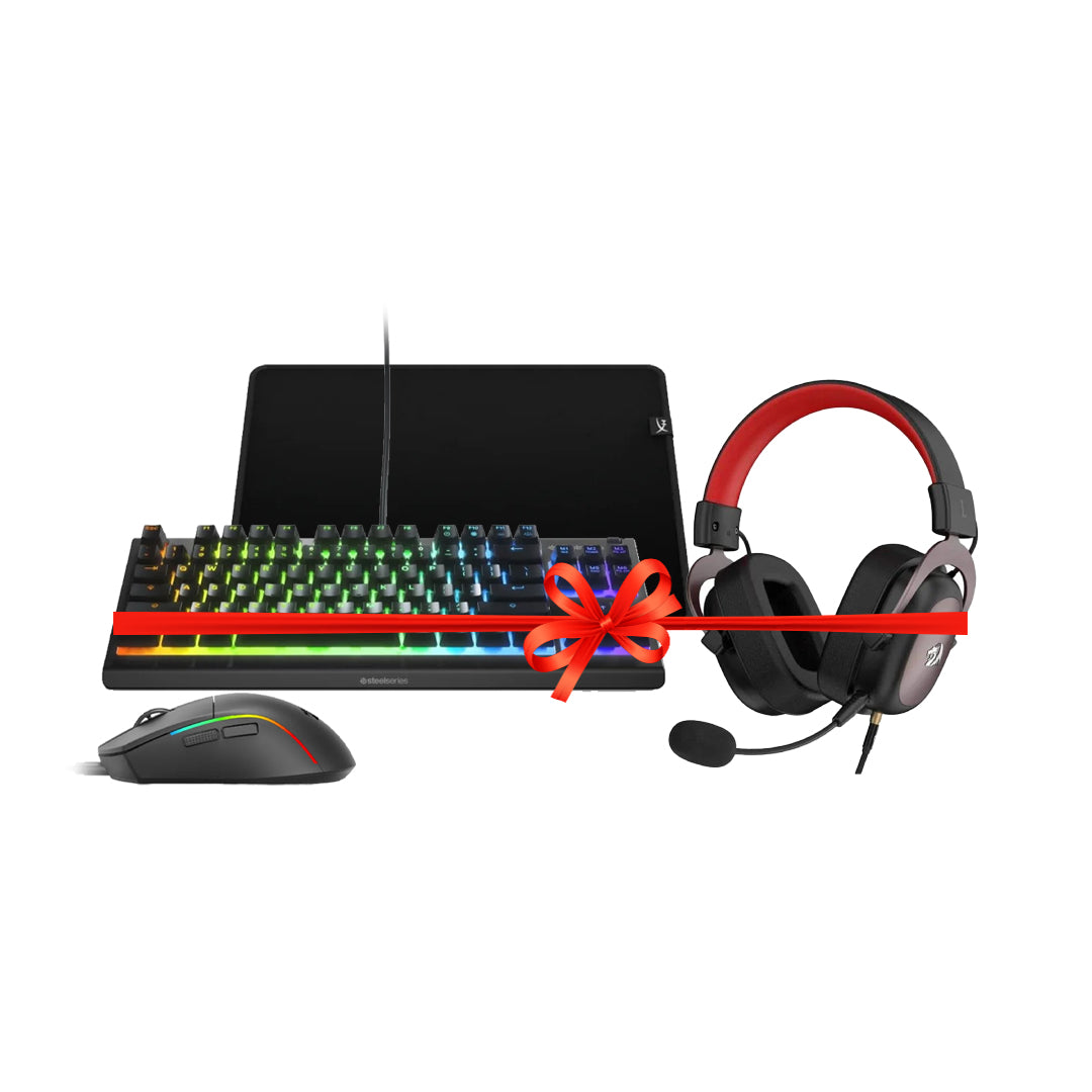 SteelSeries Apex 3 TKL Gaming Keyboard - Wired / RGB / Black + HyperX Pulsefire Mat Gaming Mouse Pad - Medium / Black + Redragon H510 ZEUS Gaming Headset - Over-Ear / 3.5mm / Black + Redragon M816-RGB Wired Gaming Mouse - Black - Bundle Offer