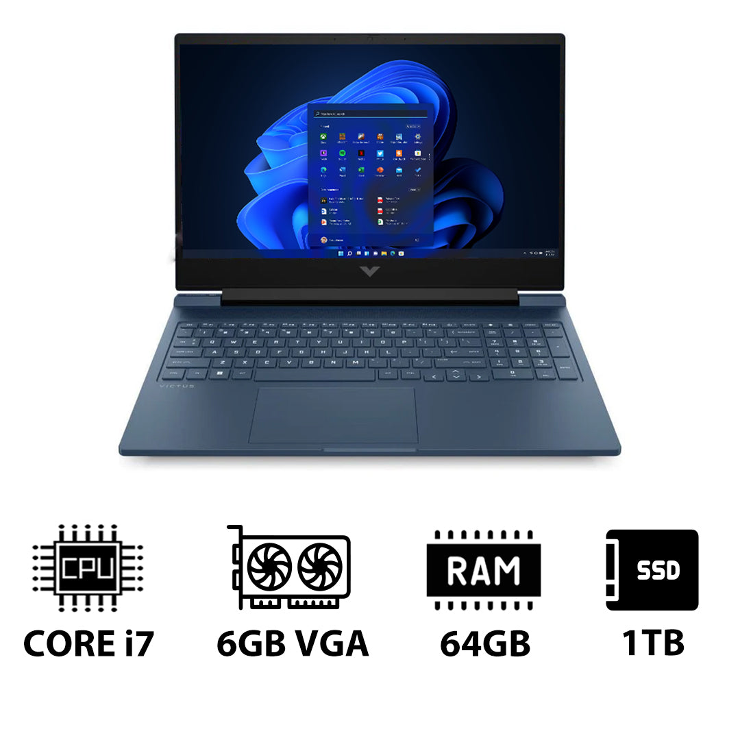 HP Victus Gaming Laptop 16-R1043NE - 16.1" FHD / i7 / 64GB / 1TB (NVMe M.2 SSD) / RTX 4050 6GB VGA / Win 11 Pro / 1YW / Performance Blue - Laptop