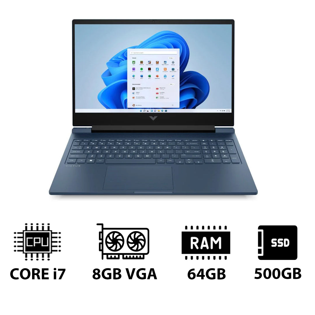 HP Victus Gaming Laptop 16-R1052NE - 16.1" FHD / i7 / 64GB / 500GB (NVMe M.2 SSD) / RTX 4070 8GB VGA / Win 11 Pro / 1YW / Performance Blue - Laptop