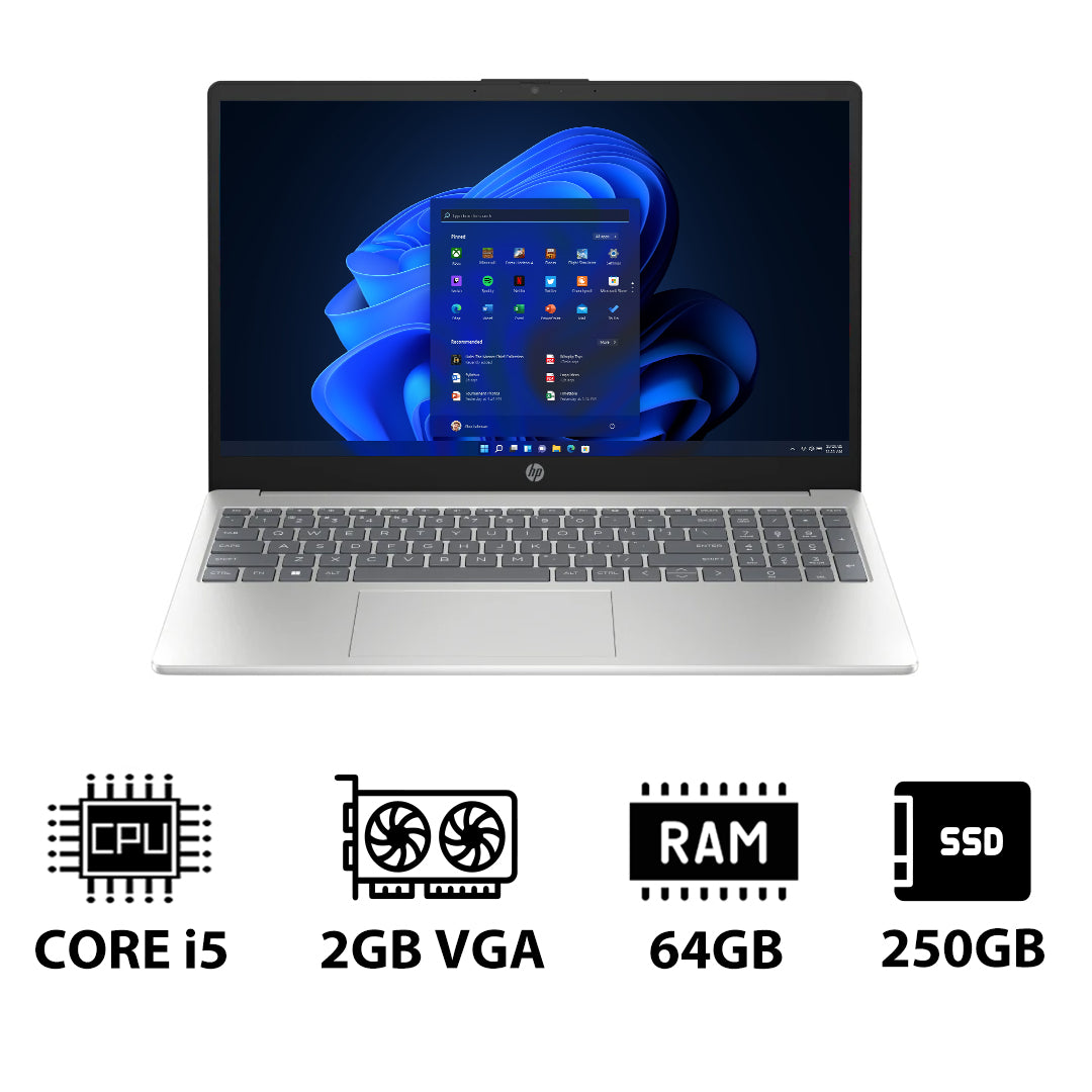 HP 15-FD0147NE - 15.6" FHD / i5 / 64GB / 250GB (NVMe M.2 SSD) / MX570 2GB VGA / Win 11 Pro / 1YW / Natural Silver - Laptop