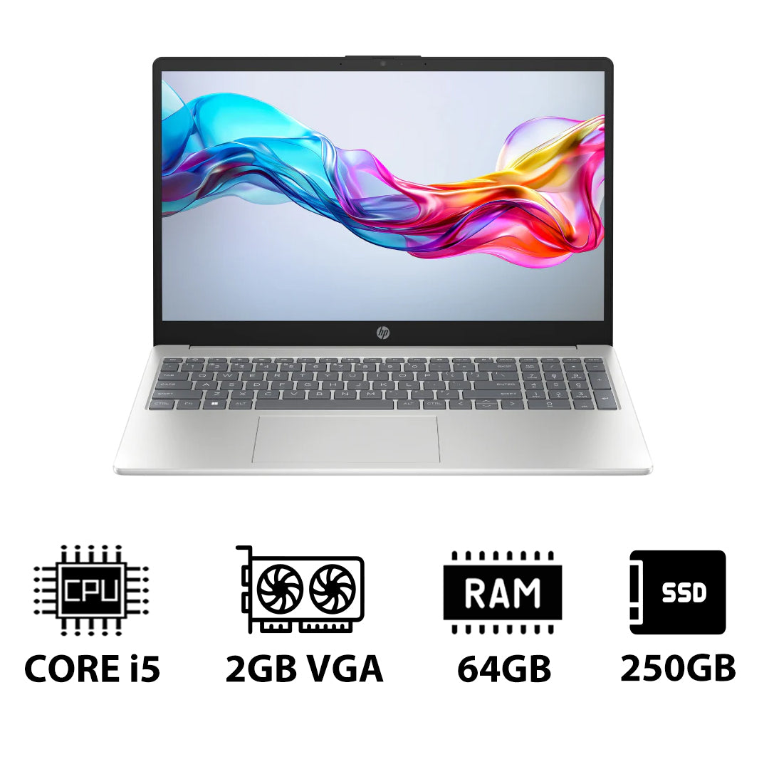 HP 15-FD0147NE - 15.6" FHD / i5 / 64GB / 250GB (NVMe M.2 SSD) / MX570 2GB VGA / DOS (Without OS) / 1YW / Natural Silver - Laptop