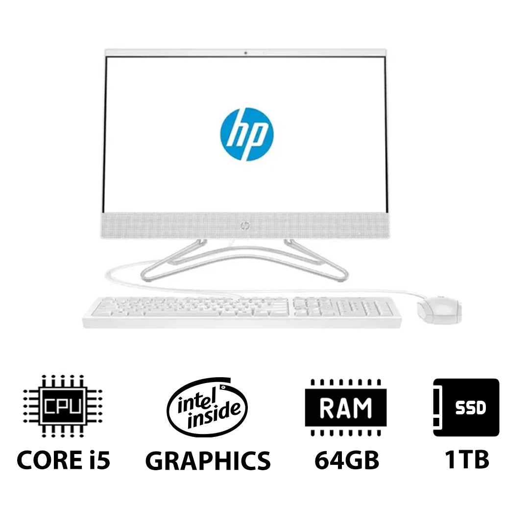 HP 200 G4 AIO PC - i5 / 64GB / 1TB (NVME M.2 SSD) / 21.5" FHD Non-Touch / DOS (Without OS) / 1YW / Snow White - Desktop