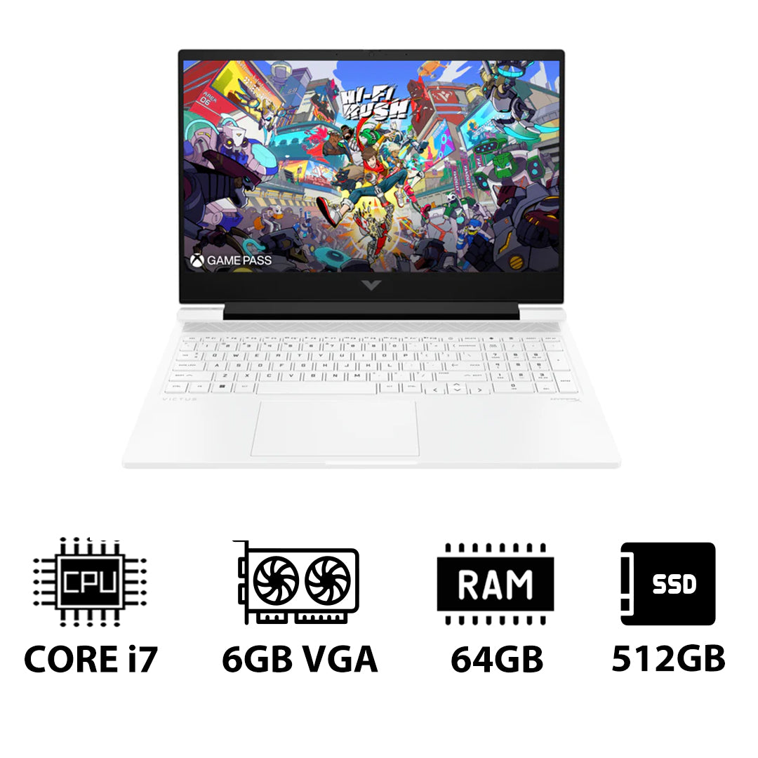 HP Victus Gaming Laptop 16-R1041NE - 16.1" FHD / i7 / 64GB / 512GB (NVMe M.2 SSD) / RTX 4050 6GB VGA / DOS (Without OS) / 1YW / Ceramic White - Laptop