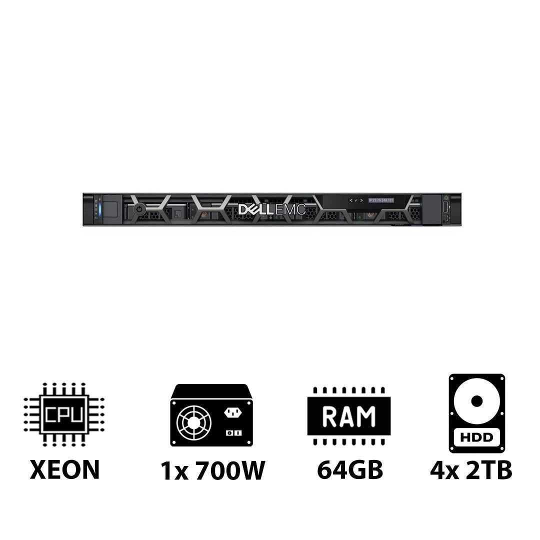 Dell PowerEdge R250 - Xeon-2.80GHz / 4-Cores / 64GB / 4x 2TB HDD / 1x 700Watts / Rack (1U)