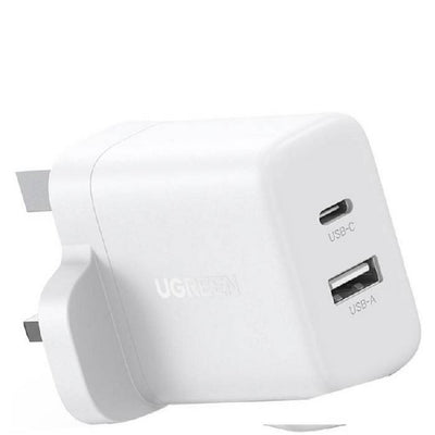 UGREEN UK 2-Port Fast Charger - 20W / USB-C / USB-A / White