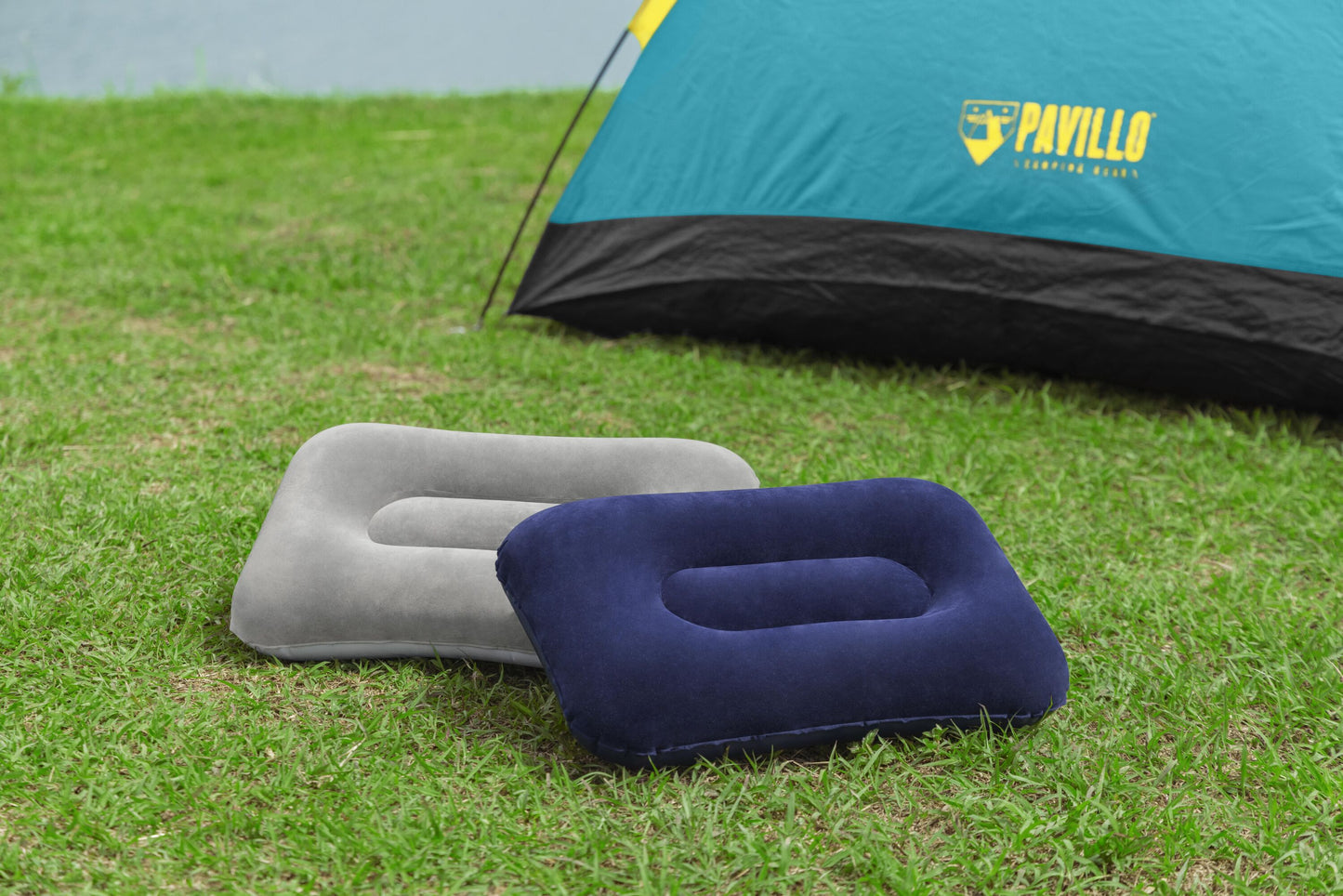 Bestway 42cm x 26cm x 10cm flocked air camp pillow (contents:pillow, repair patch, 2 assorted colors)