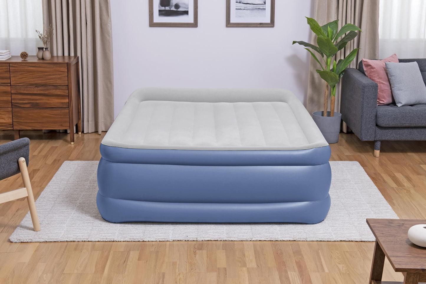 Bestway 2.03m x 1.52m x 56cm tritech air mattress queen built-in ac pump (contents:air mattress, storage bag, repair patch, with built-in pump(220v-240v))