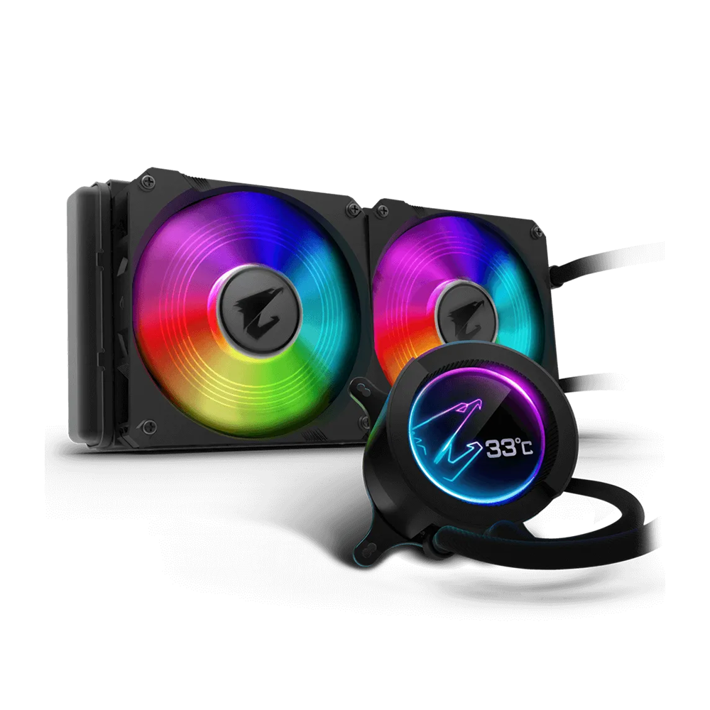 GIGABYTE AORUS Liquid Cooler 280 AIO RGB Liquid Cooler With LCD Display - Black